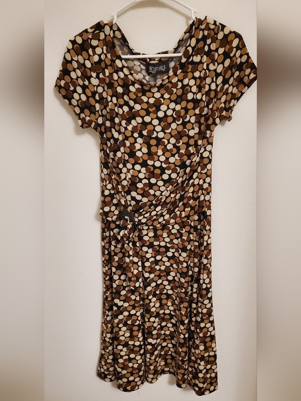 Vintage 90s Y2K Kupcake Brown & Cream Polka Dot Midi Dress Size Large